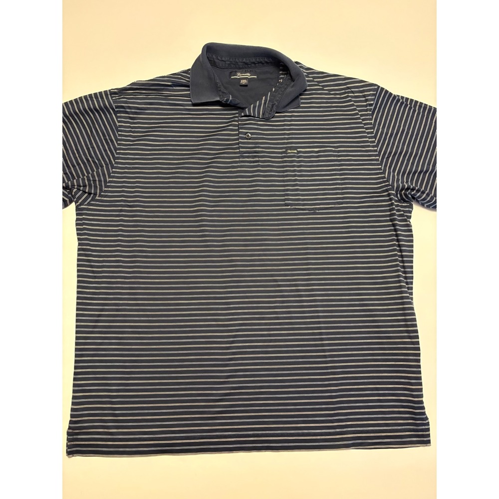 Faconnable Polo Shirt Mens XL Navy Blue Excellent Striped Short Sleeve Pocket